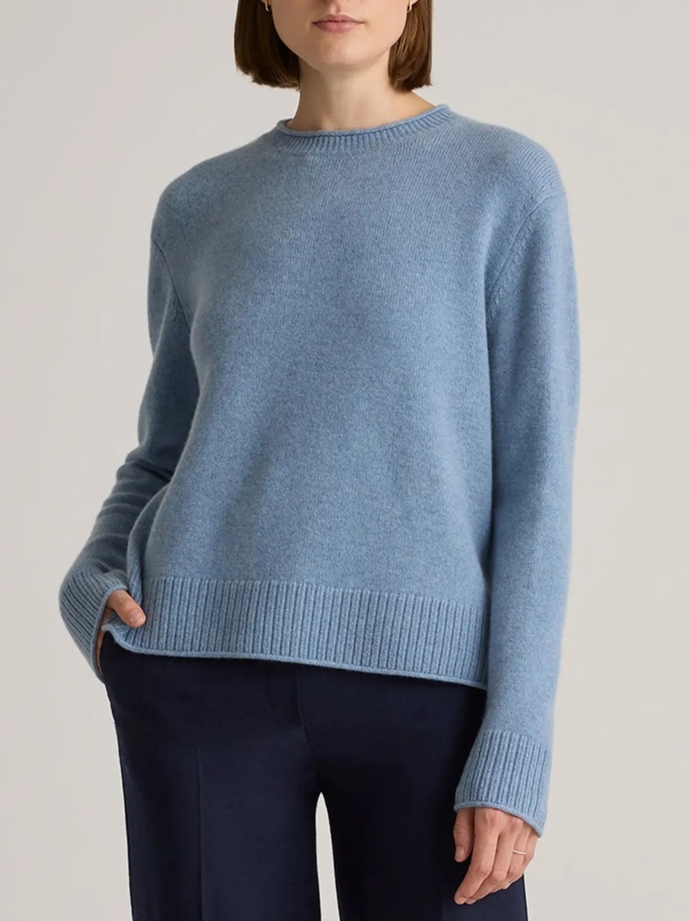 Quince Mongolian Cashmere Boxy Crewneck Sweater Size XS In Faded Denim